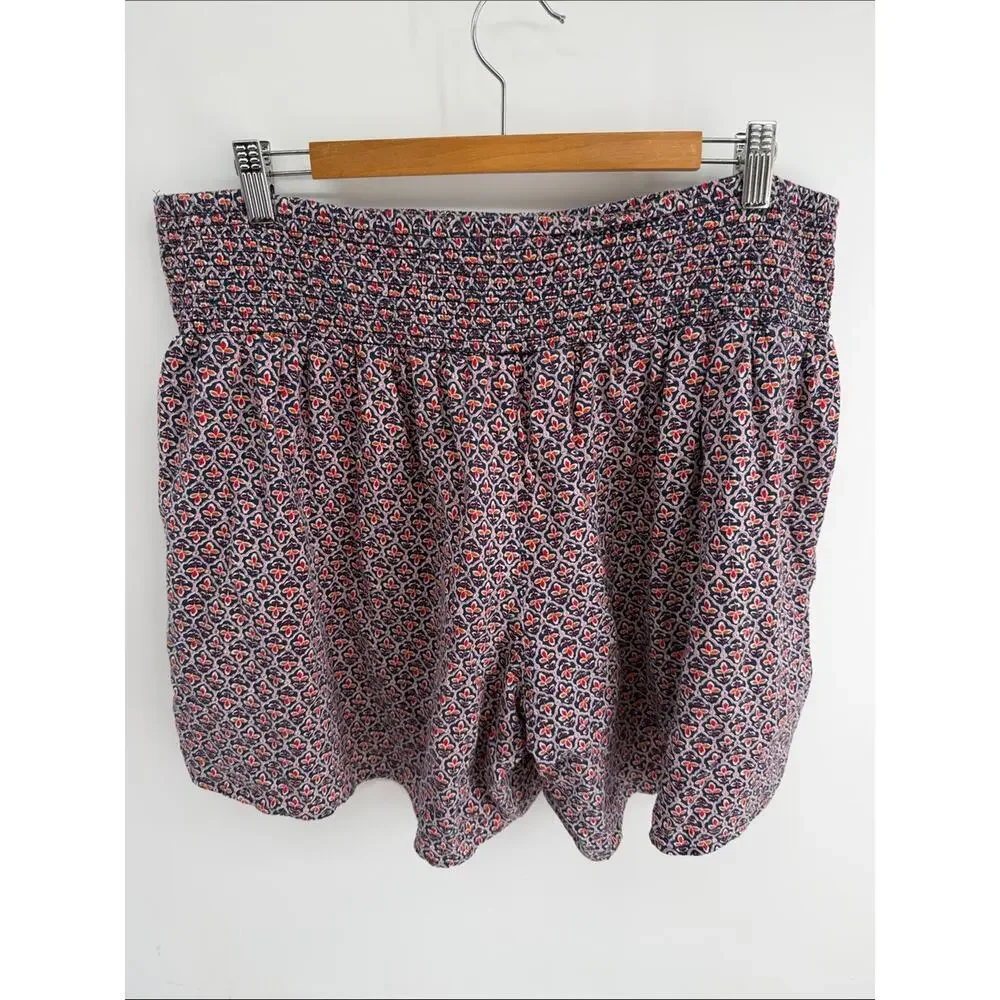J. Jill 100% cotton smocked waist pull on printed wide leg culottes shorts sz XL